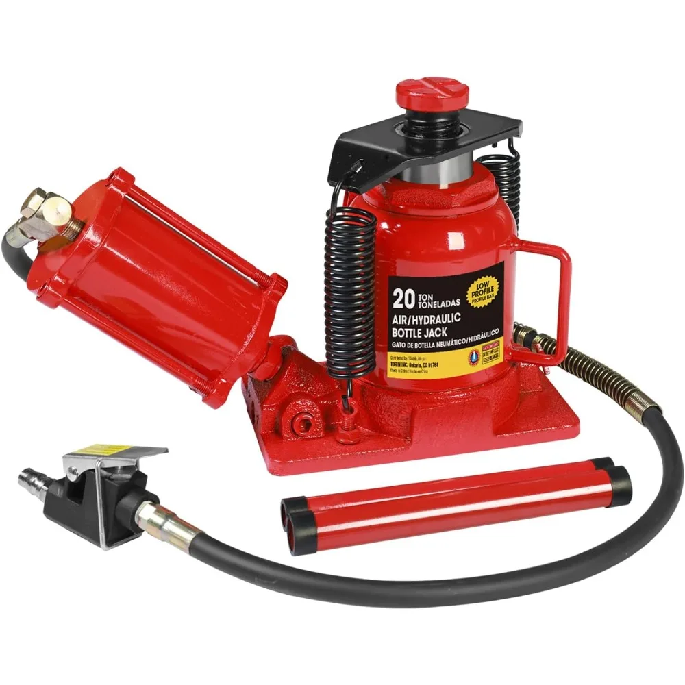 20 Ton Capacity Low Profile Hydraulic Bottle Jack, Adjustable Lift Range from 7-1/16 to 12-5/8 Inches, Dual-Power Operation for