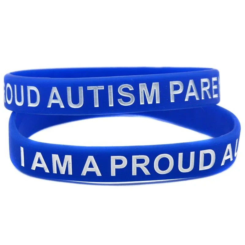50 Pcs I Am A Proud Autism Parent Silicone Bracelet Inspirational Medical Wristband Blue