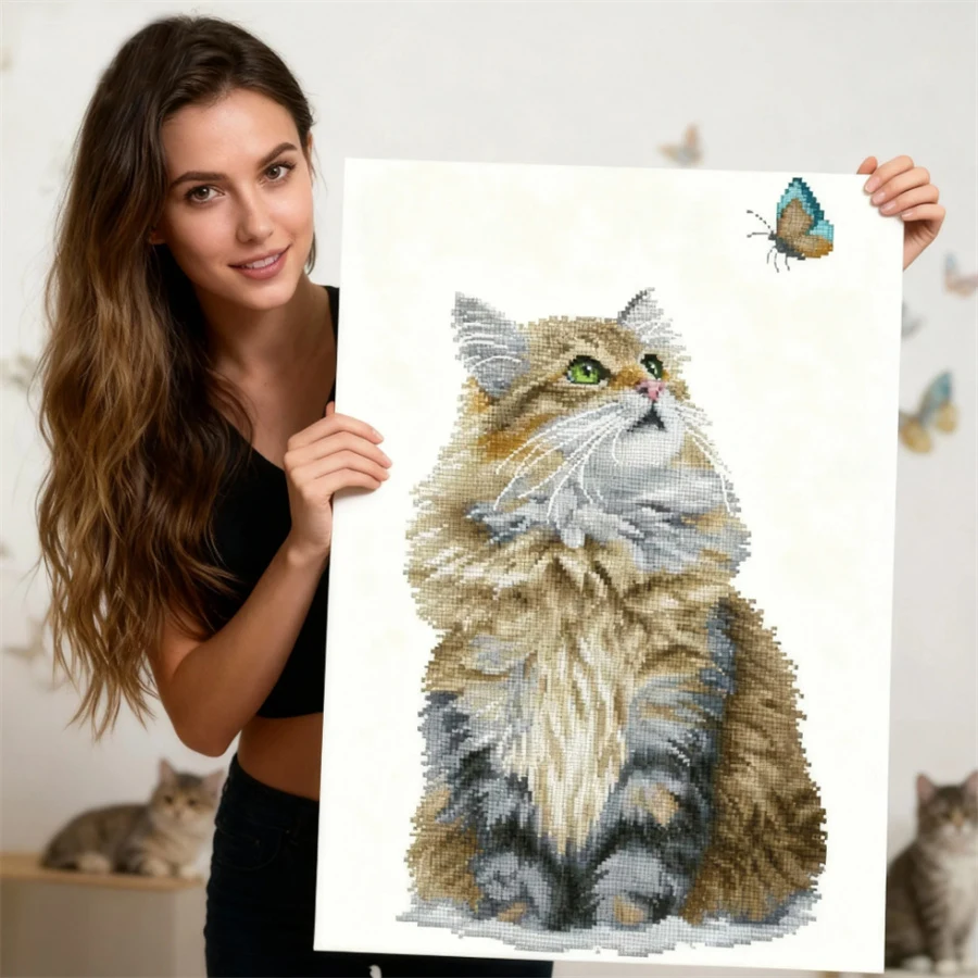 

2026 New Style Cat and butterfly patterns Counted Cross Stitch 11CT DIY Chinese Cross Stitch Kits Embroidery Needlework Sets