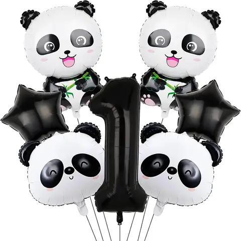 40inch Black Number 7 Pieces Zoo Panda Birthday Number Aluminum Foil Balloon Suitable for Panda Theme  Birthday Party Supplies
