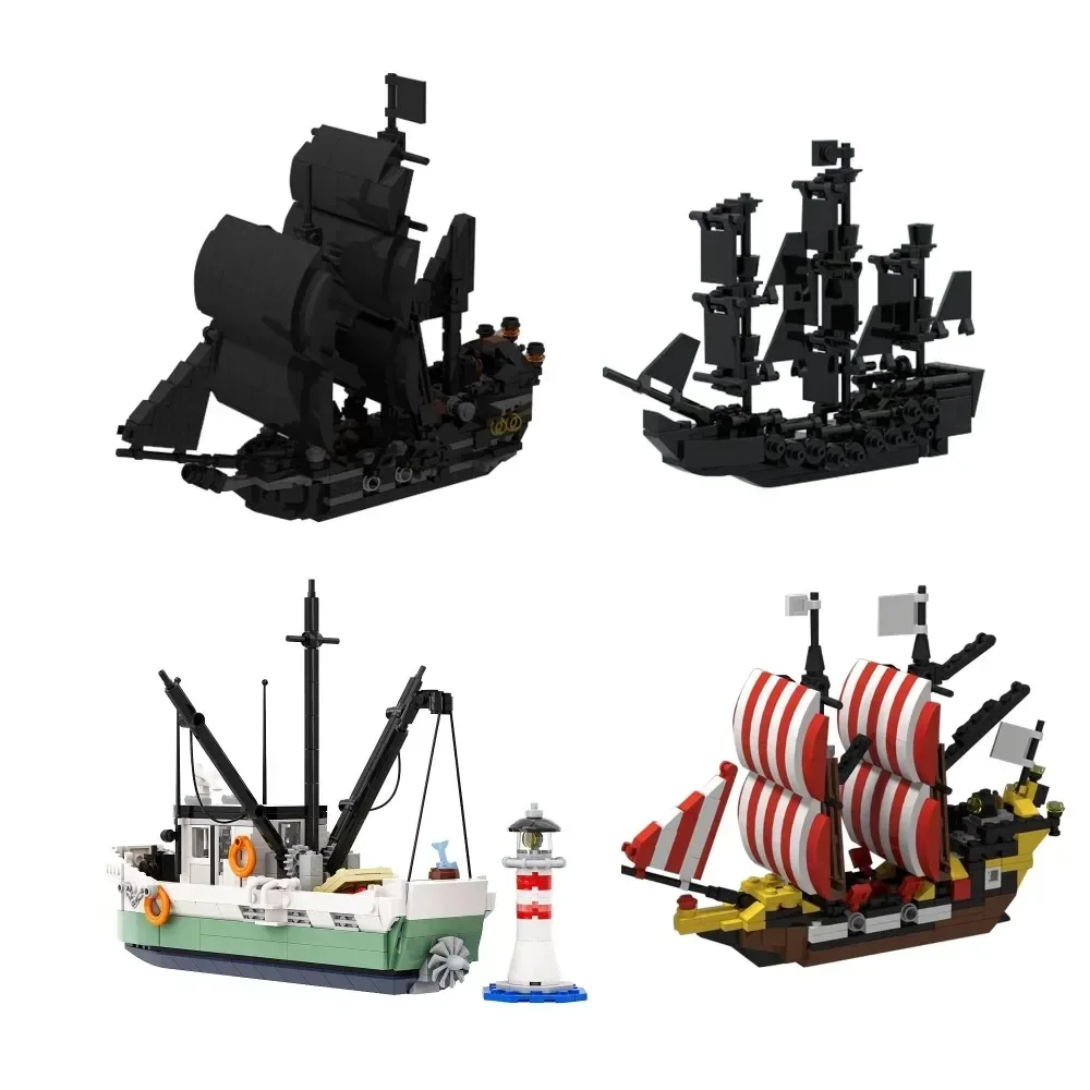 MOC Classic Mini Black Seas Barracudas 6285 Bricks Black Pearl ship Model Building Blocks Fishing Boat Toy For Childrens Gifts