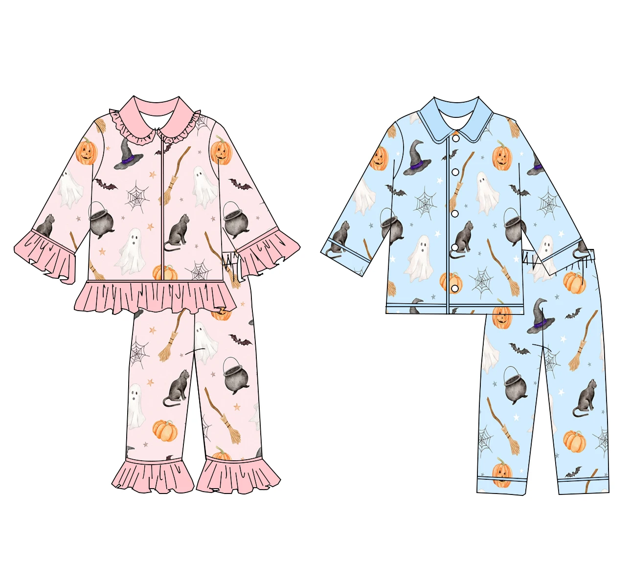 Ghost Cartoon Print Boutique Children's Pajamas Set Long Sleeve Girls Boys Trousers Boutique Style Halloween Fashion Set Pajamas