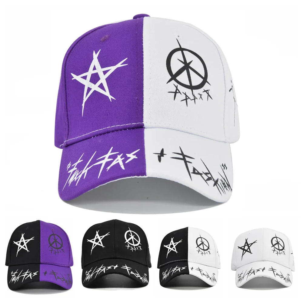 

Custom Graffiti Baseball Caps Purple and White Patchwork Men Women Hip Hop Cap Fashion Sun Hat Casual Buckle Hats Snapback