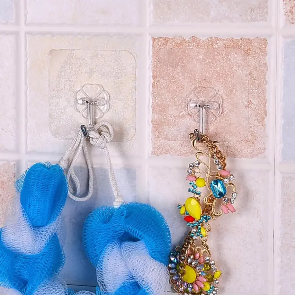 4PCS Wall Hooks Strong Transparent Suction Cup Sucker Hanger Kitchen Bathroom Multi Use Adhesive Hook Door Traceless Organizer