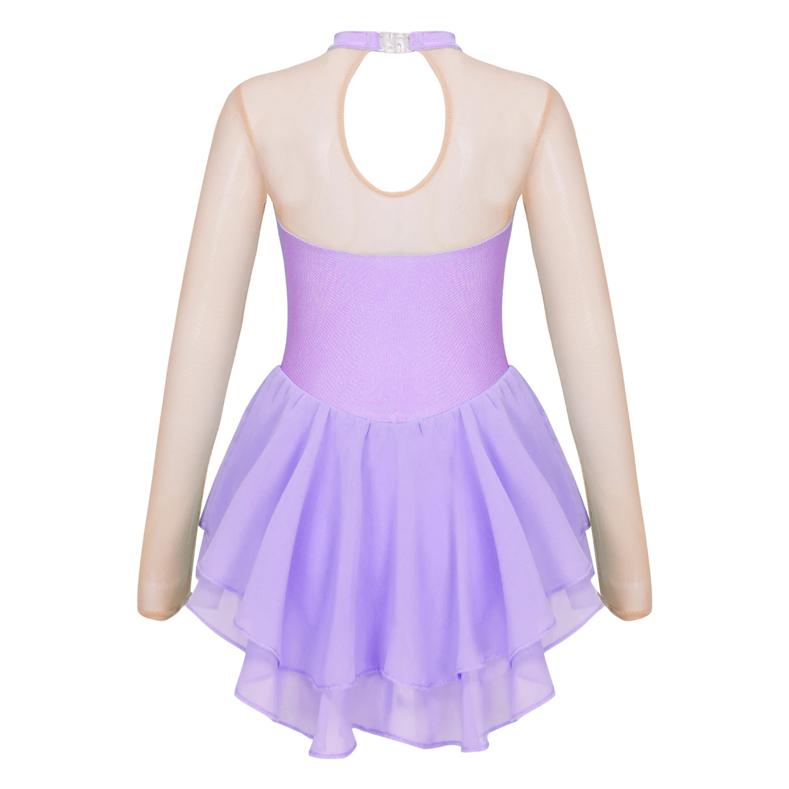 Meninas brilhantes strass ballet dança vestido figura de patinação no gelo vestido crianças manga longa collant patinação dança trajes desempenho