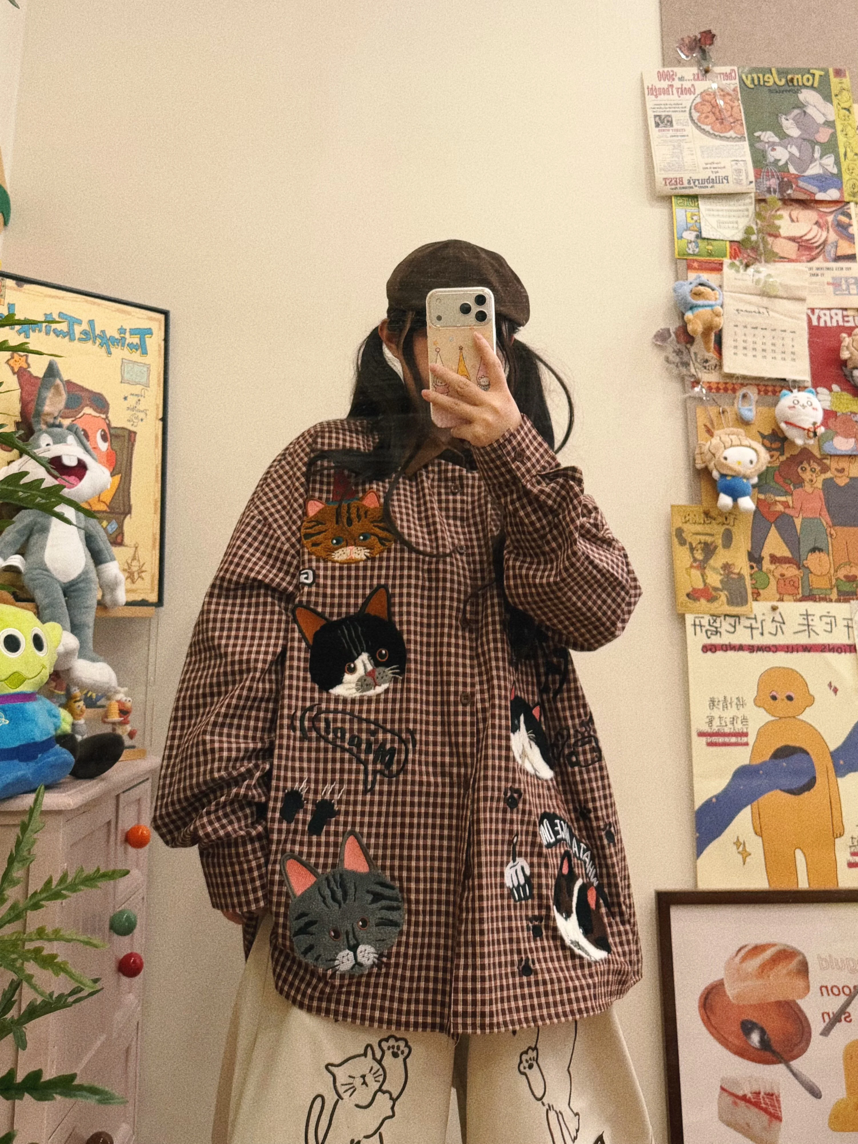 BIBULU Retro  Pattern Heavy Embroidery Loose Long Sleeve Shirt Autumn Spring New Style Cotton Breathable Women's Fashion