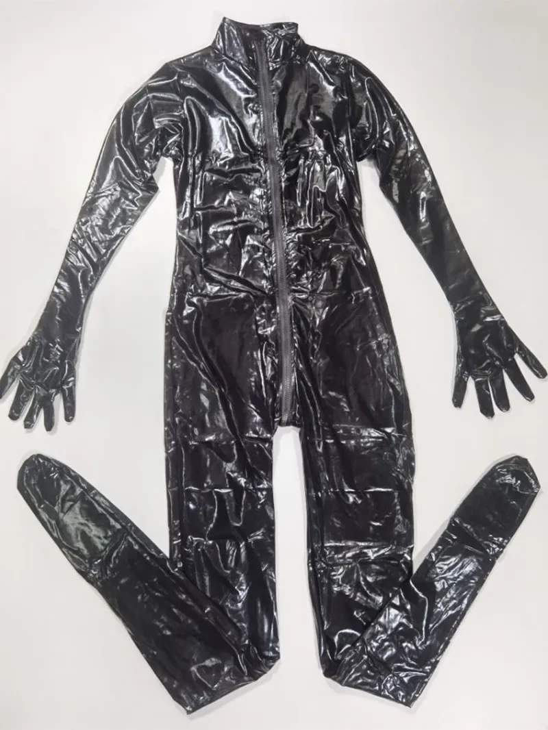 Sexy Wetlook Latex Catsuit mit Maske PVC Faux Leder Overall Dame Erotische Katze Frauen Kostüm PU Dessous Body Clubwear