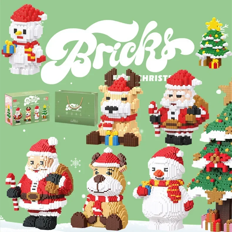 Christmas Tree Snowman Mini Building Blocks Cute Santa Claus Assembled Cartoon Deer Model Figure Micro Brick Toys For Kids Gifts