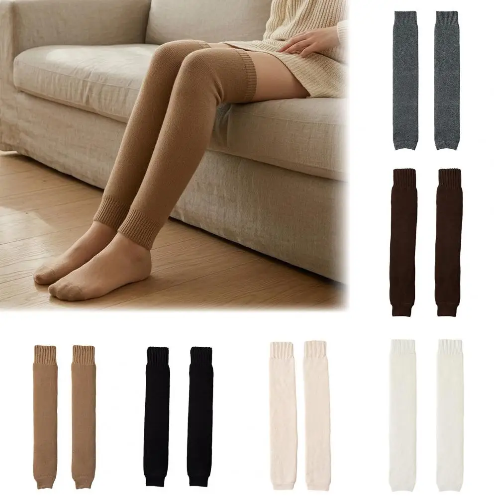 Winter Warm Kneepad Velvet Lining Women Long Socks Thick Wool Leg Warmer Thermal Foot Cover Solid Color Girl Knitted Stockings.