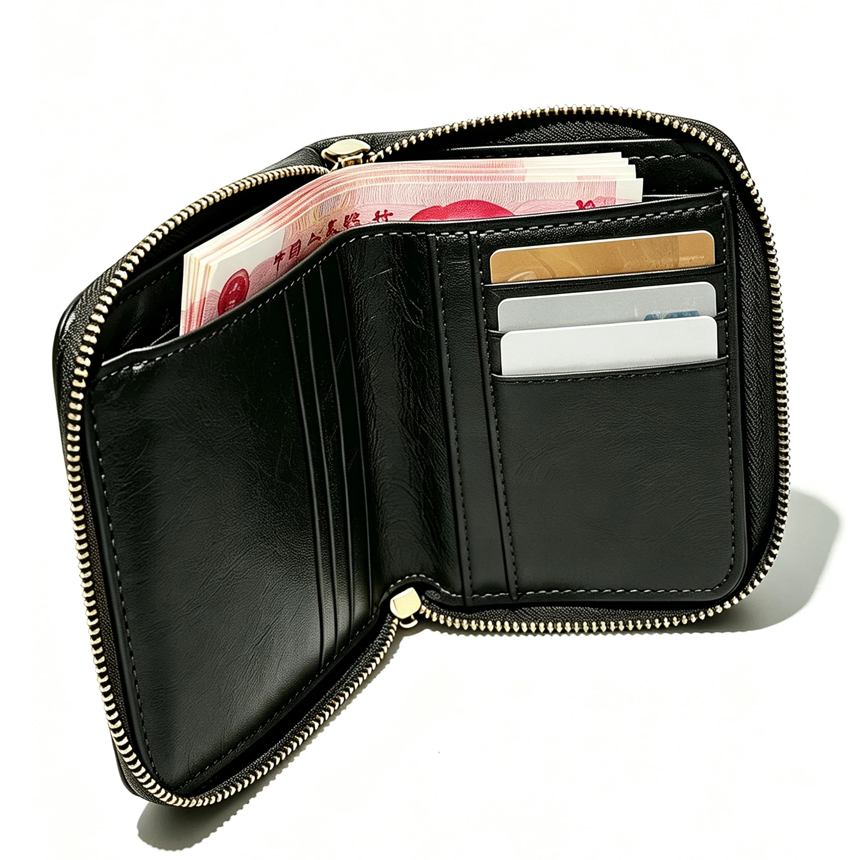 Men's Short Zipper Wallet Cowhide Leather Large Capacity Multi-Card Slot Money Clip Wallet Card Holders Classic Small Wallet