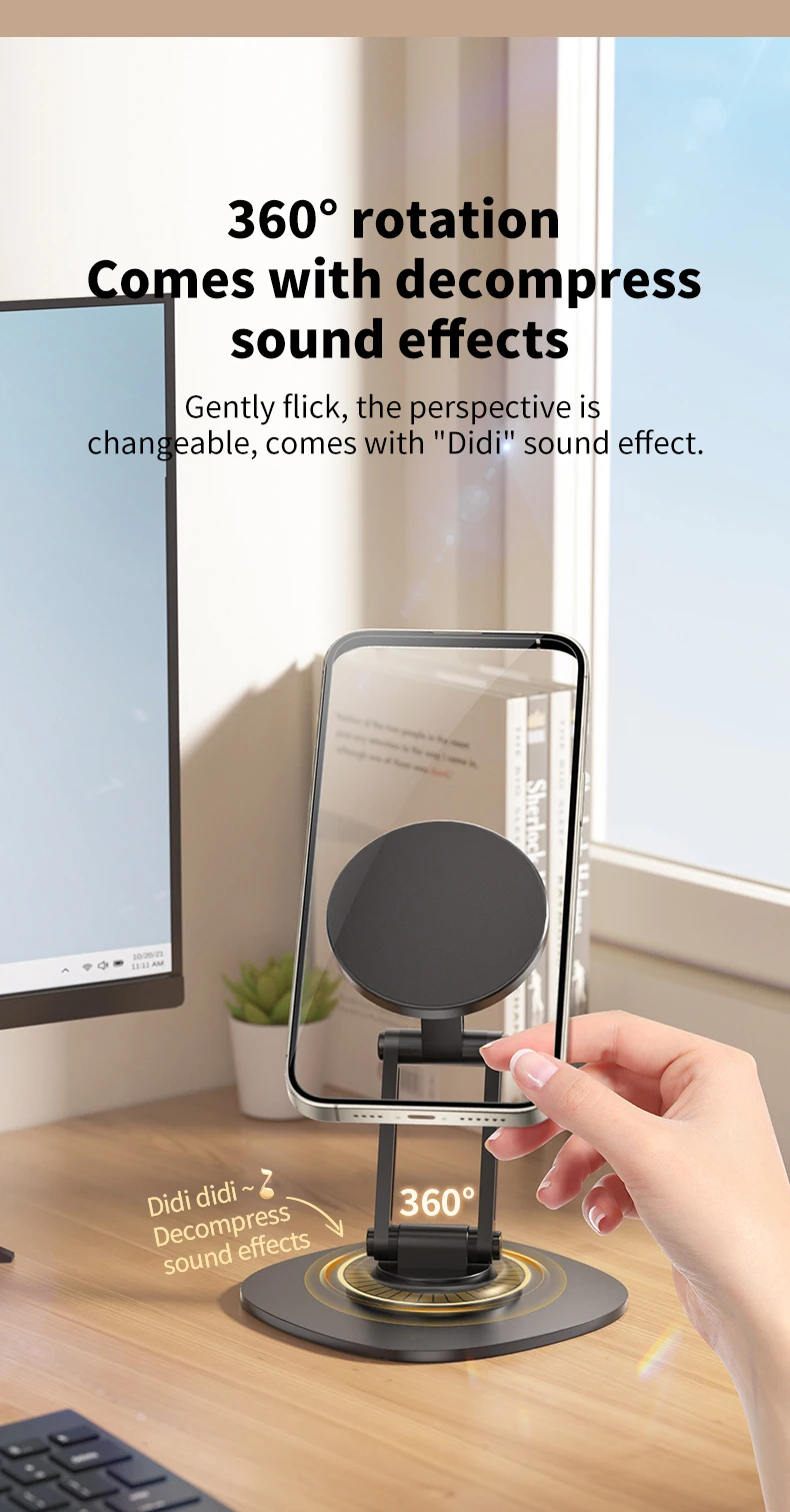 ZEKA Metall-Schreibtisch-Telefonhalter N52 Magnetisch Faltbar 360° ° Drehbarer Ständer für iPhone MagSafe iPad Tablet – Detail 6