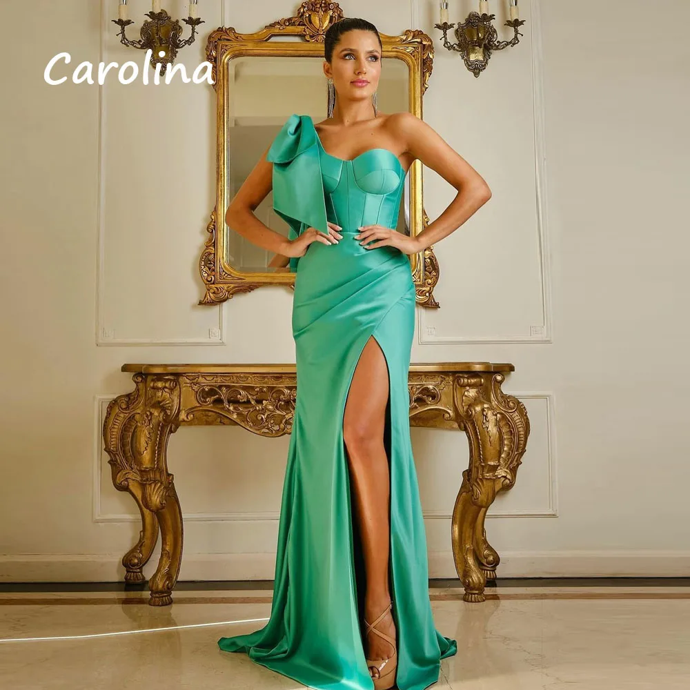 Carolina Mint Green Sweetheart Long Evening Dresses Satin One-Shoulder Backless Side Split Floor-Length 2024 Formal Party Gowns