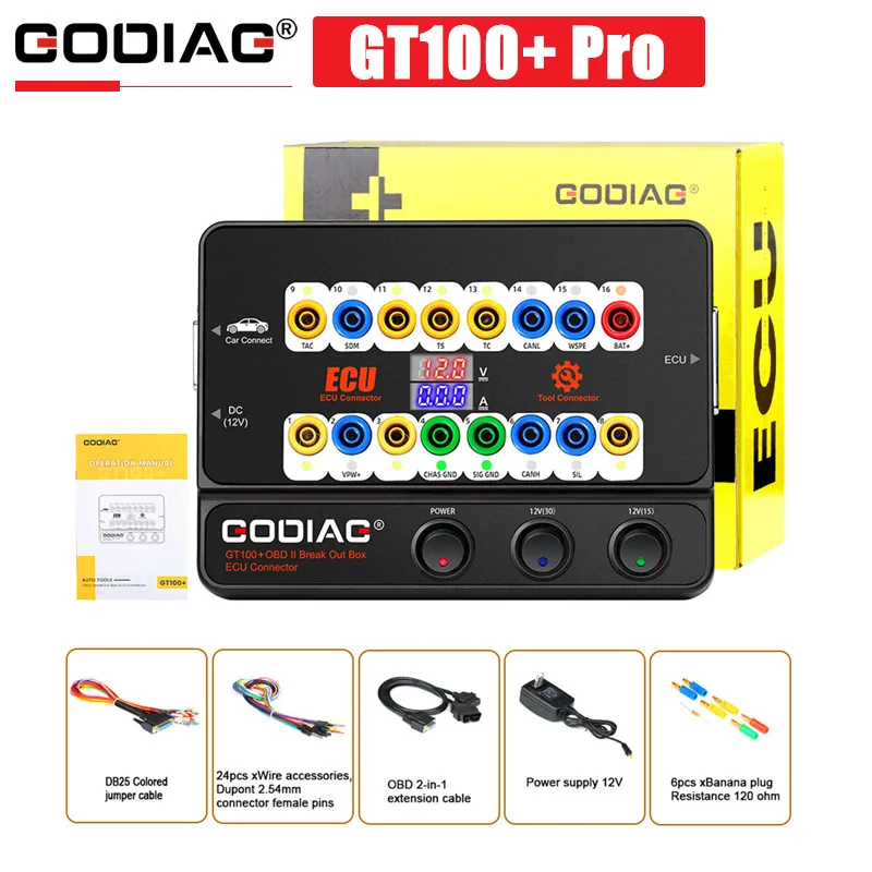 Godiag GT100+ GT100 Pro OBDII Breakout Box ECU Bench Connector Adds Electronic Current Display and CANBUS Protocol