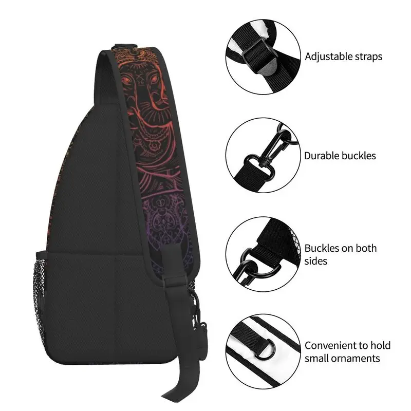 Fashion Lord Ganesha Mandala Pattern Crossbody Sling Backpack Men Elephant God Shoulder Chest Bag for Hiking