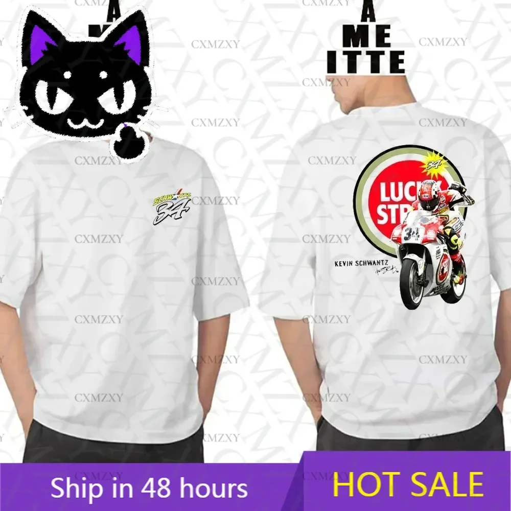 

34 Kevin Schwantz GP Legend Retro T-Shirt Summer Men Short Sleeve GS Adventure Riding Sport White Tops Boy Motorcycle Rider Tees