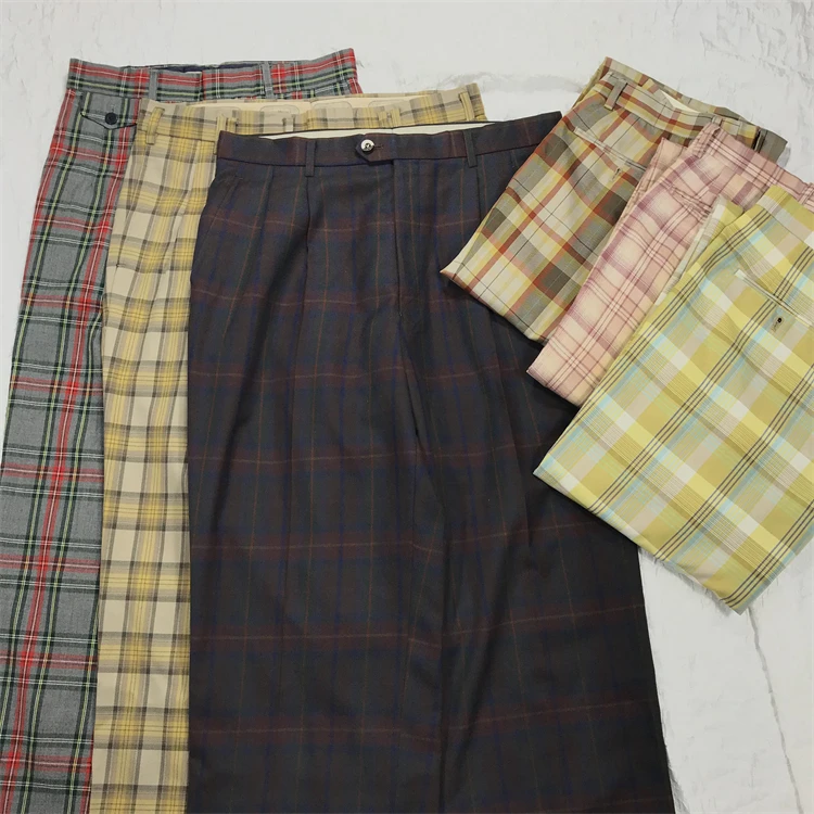 

Винтажные шерстяные брюки японского производства, повседневные, модные, в британскую клетку, всесезонные, длинные, классического кроя, для молодежи