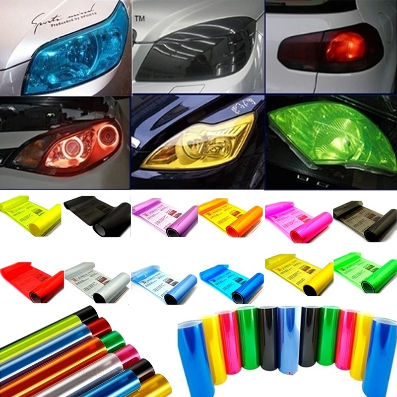 30x60cm Car 12 Colors Headlight Film Taillight Light Transparent Vinyl Sticker Film Sheet Universal Auto Lamp Film Cover