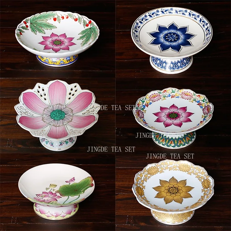 6-inch High Foot Supply Tray Lotus Fruit Plate for Buddha Offering Household Ceramic Buddha Front Supply Tray Buddha Tools