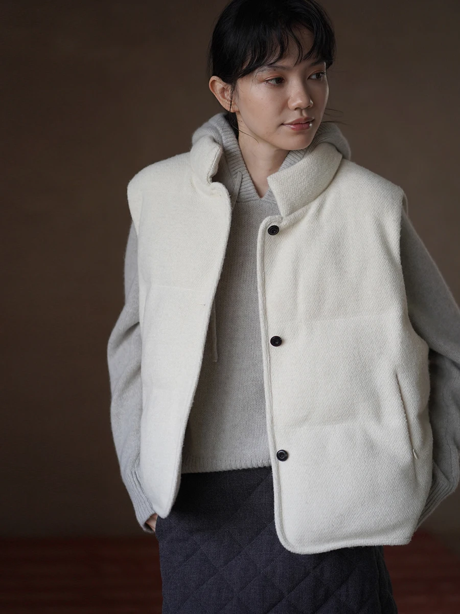 

Жилет женский Hacikis Miss Small Milk Cake из смесовой шерсти с эффектом текстуры, свободного кроя, с простым воротником, хлопковый, на молнии, для повседневной носки