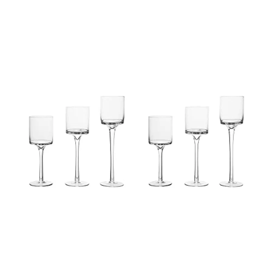 

2 комплекта по 6 штук: высокие элегантные подсвечники и подставки для чайных свечей из прозрачного стекла, подходят для свечей диаметром до 6 см.