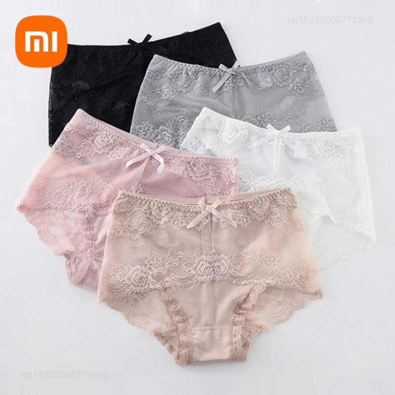 Xiaomi Summer 3PCS Women Sexy Lace Silk Satin Underwear Soft Comfortable Plus Size M-2XL Female Briefs Sweet Cozy Underpanties