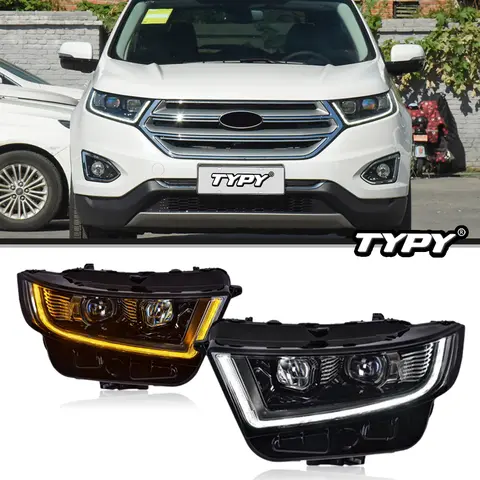 Ford Edge 2015-2019 용 TYPY 자동차 헤드 라이트 LED 자동차 램프 주간 주행 등 동적 플러그 앤 플레이 자동차 액세서리
