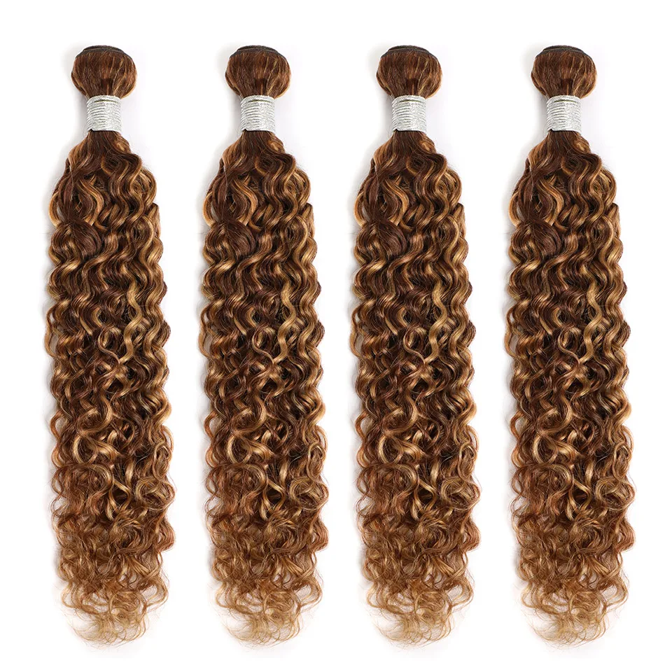 Maxine Highlight Water Wave Human Hair Bundles P4/27 Brown Blonde Braiding Hair Bundles Colored Curly Human Hair Weaving Bundles