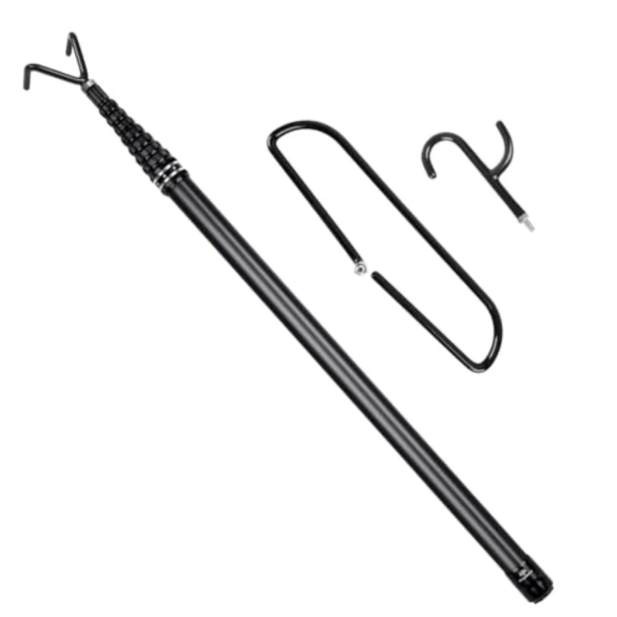 

Outdoor sports carbon fiber disc retriever pole, black, telescoping 13FT with hook