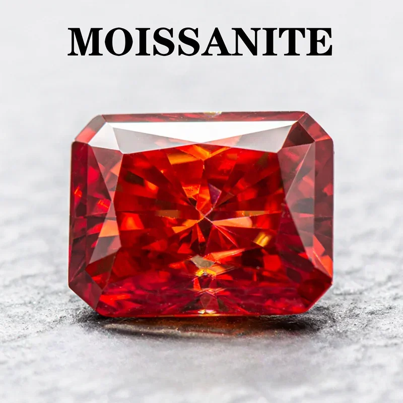 

Moissanite Stone Garnet Color Radiant Cut Charms Gemstone DIY Advanced Jewelry Rings Earrings Making with Certificate