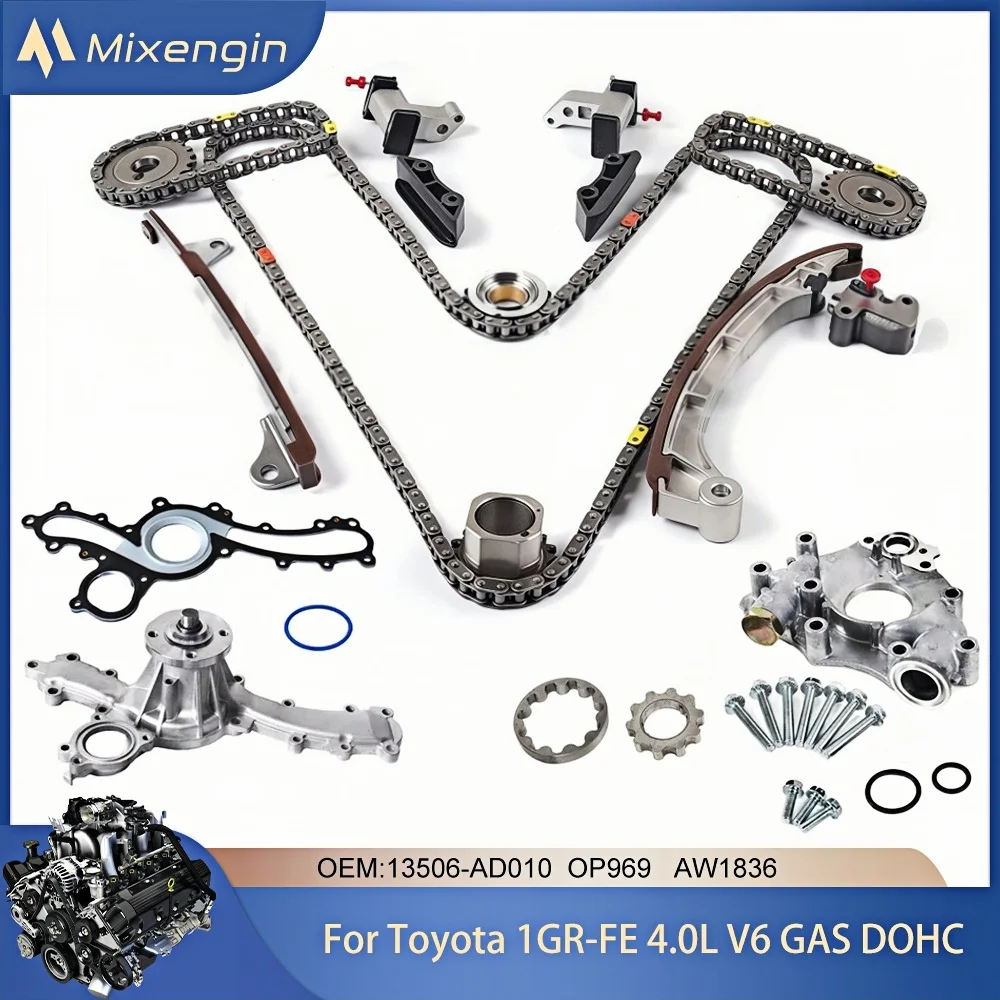 Kit de chaîne de distribution de moteur, huile, eau, pompe et pompe adaptée à 1GR-FE Toyota 4runner FJ Cruiser Tacoma 4.0L V6 13506-AD010 OP969 AW1836