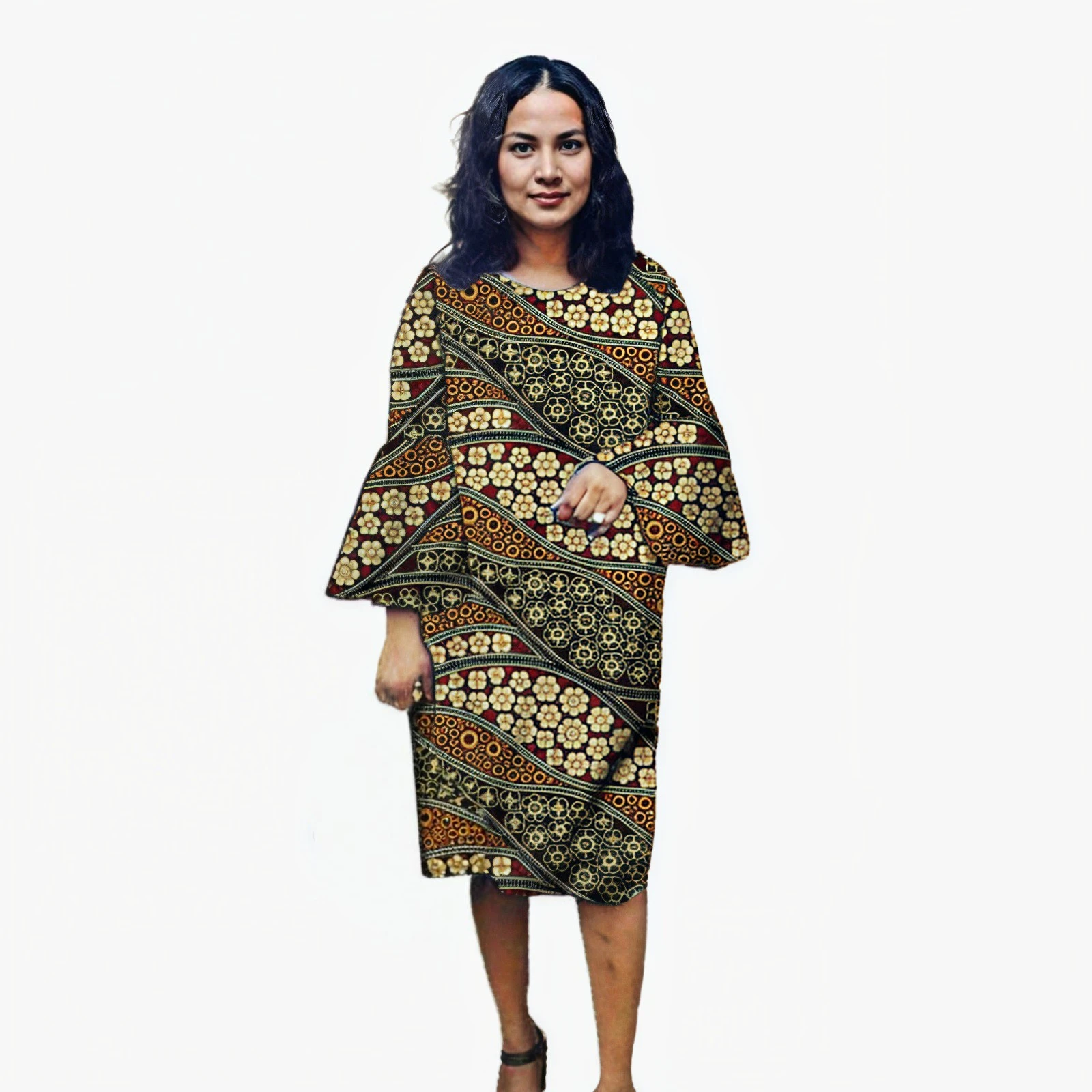 

Женский наряд Анкары, свободное платье до колена с африканским принтом, платье с рукавами-колокольчиками в этническом стиле для праздничной одежды