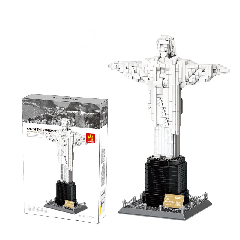 Bloques de construcción creativos, modelo de estatua de Jesucristo, juego de bloques de juguete, arquitectura impresa, montar ladrillos, juguetes, regalos de cumpleaños
