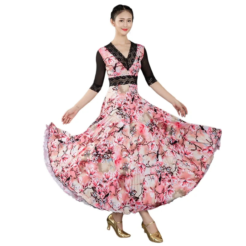 2025 Woman Modern Dance Dress New Ballroom Dance Big Swing Dress Waltz Dance Dress Competition Clothes 083