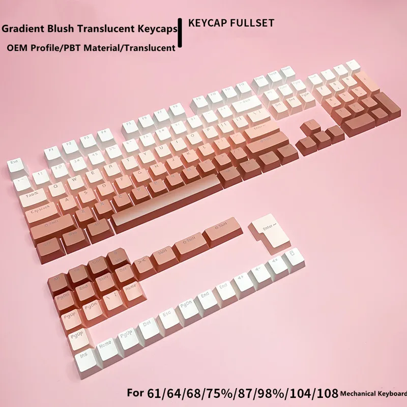 Blush Gradient Translucent Personalized Keycaps PBT Material OEM Profile Doubleshot Process For 61/64/68/104 Mechanical Keyboard