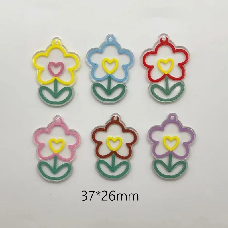 10 pieces of acrylic flower charm pendant jewelry production discovery DIY earrings, keychain patches, Faltback charm