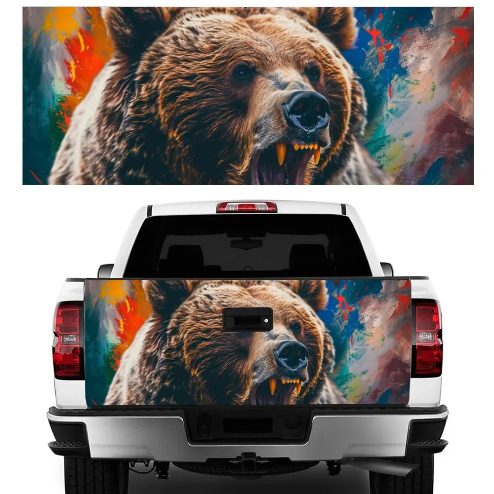 Animal Angry Bear Painting Print Car Tail Trunk Protect Vinly Decal Auto Accessories Hood Decoration Sticker for Off-road Pickup