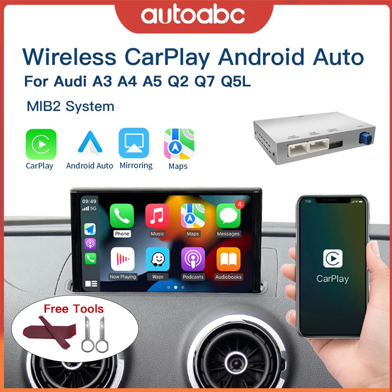 AUTOABC Wireless  CarPlay Android Auto Interface for Audi A3 A4 A5 Q2 Q7 Q5L 8V AirPlay Mirror Link multi-media camera