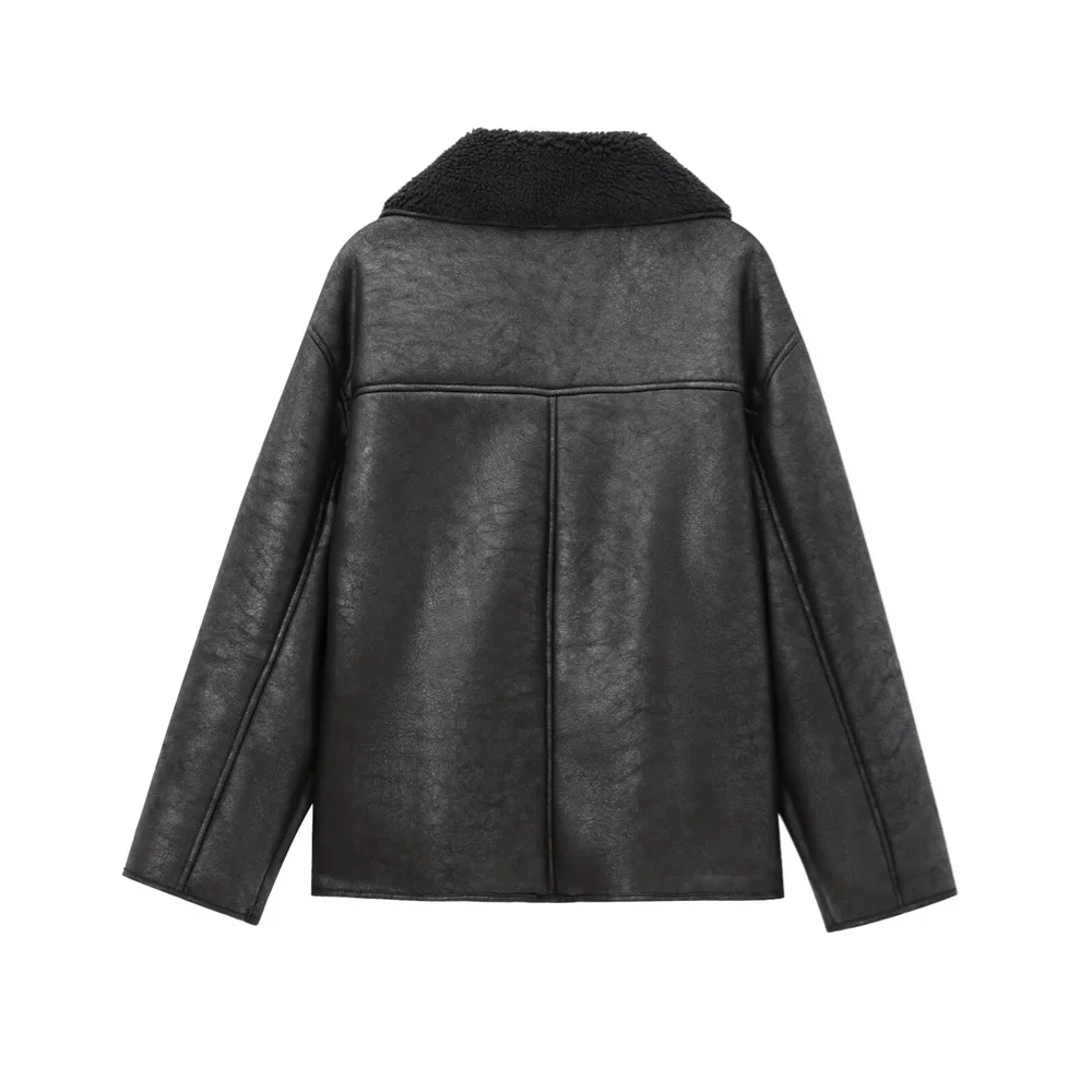UNIZERA Pocket Decor Single breasted Warm Coat Autumn/Winter Fleece Collar Long Sleeve Women\'s Jacket Coat