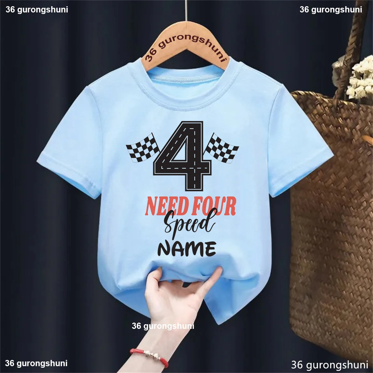 

Kids Clothes Custom Name Need Four Fast Racing Flags Printed T Shirt Girls Boys 4th Birthday Gift For Boys Short Sleeve Shirt