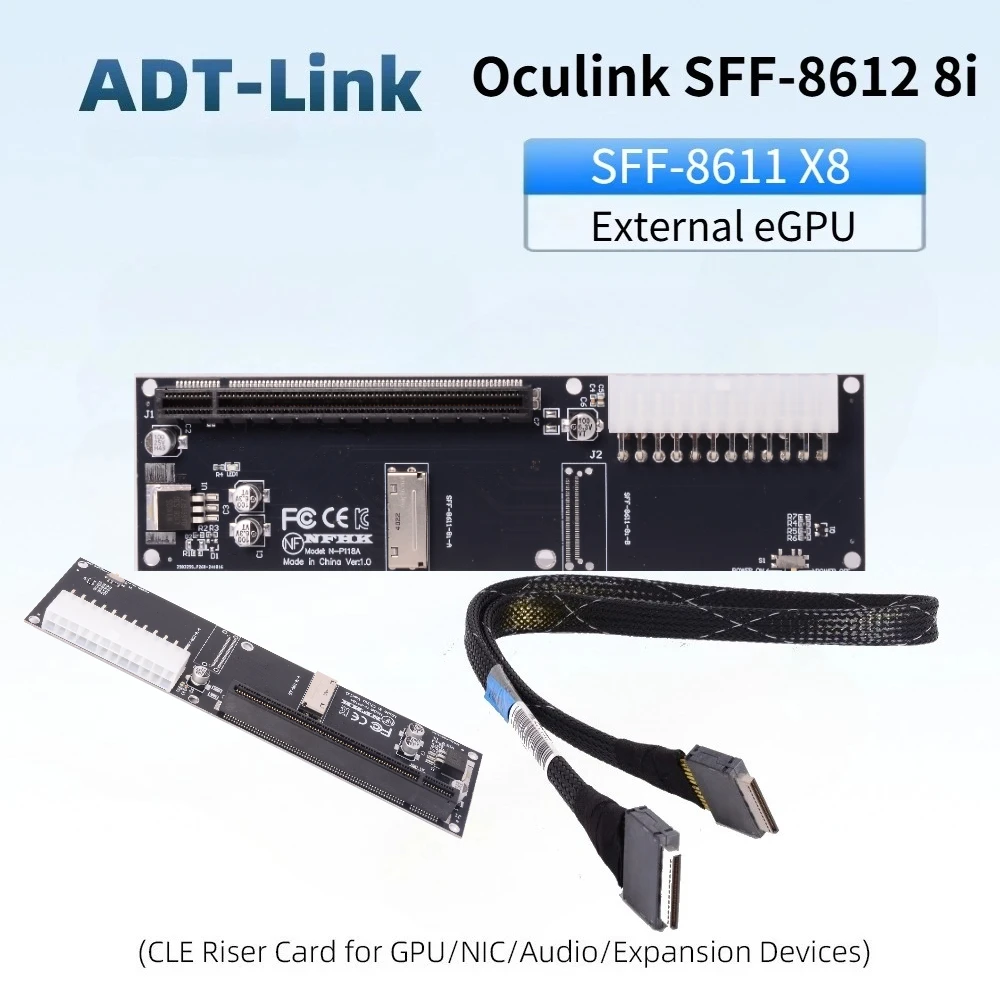 Carte adaptateur Oculink 8X SFF-8611 SFF-8612 8i vers PCI E 4.0 X16 Gen 4, carte graphique externe, adaptateur EGPU OCuLink, alimentation ATX 24 broches