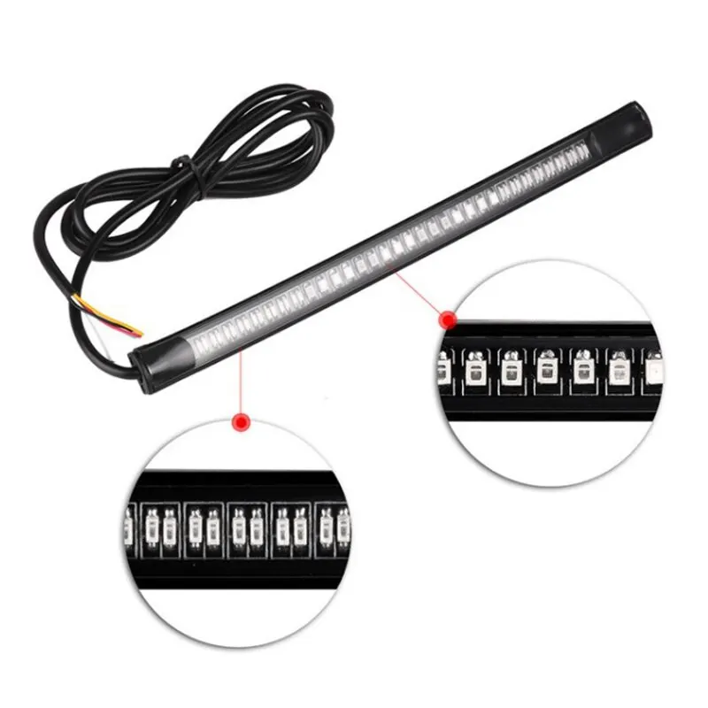 8 بوصة شرائط إضاءة خلفية ليد للدراجات النارية 48 ليد أحمر إضاءة فرامل خلفية إشارة توقف خلفية إضاءة إشارة انعطاف كهرمان متعددة الوظائف مقاومة للماء - 4