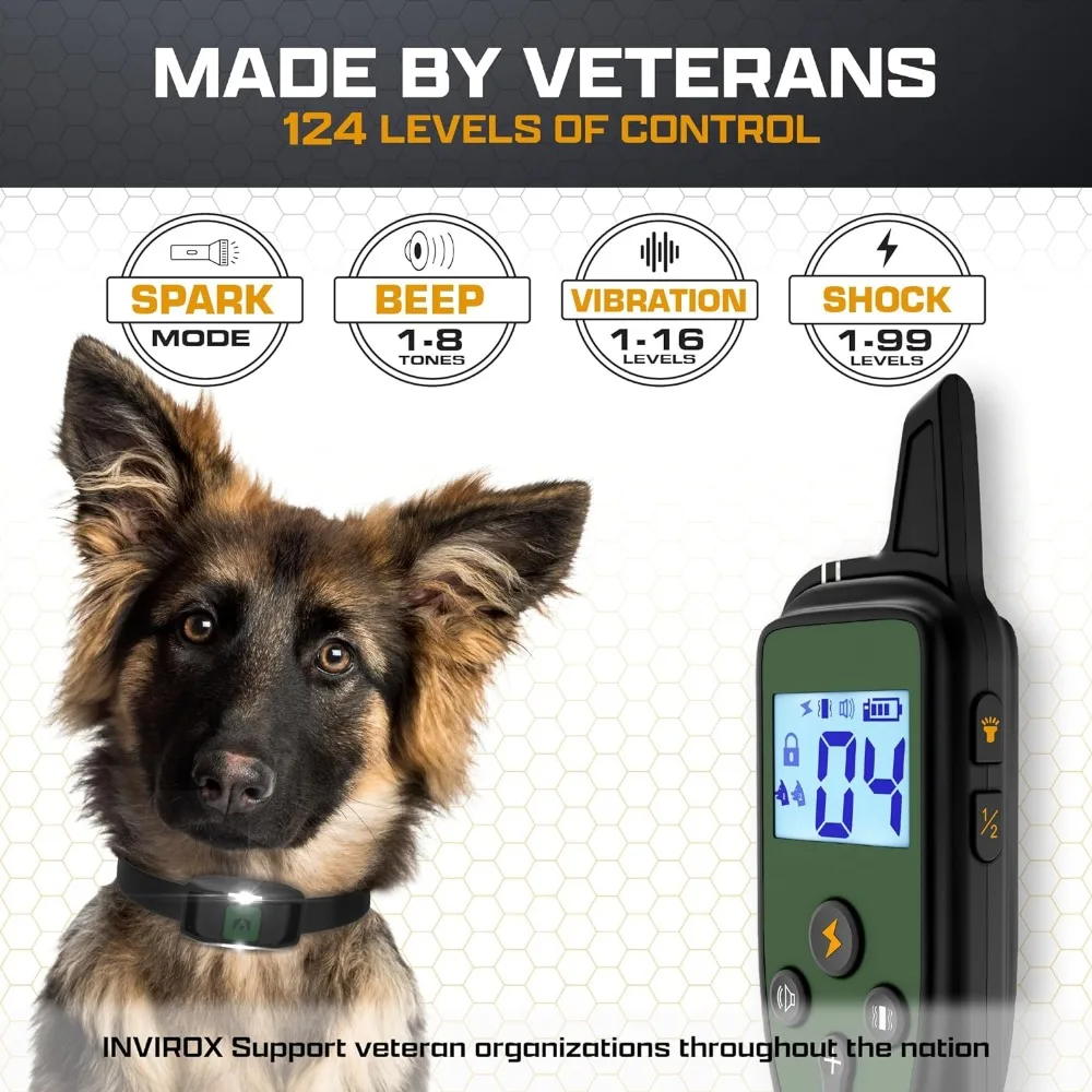 Dog Shock Collar for Large Dogs 124 Levels with Remote 1100yd Range, IP67 Waterproof Training Collars, Dog Shock Collar