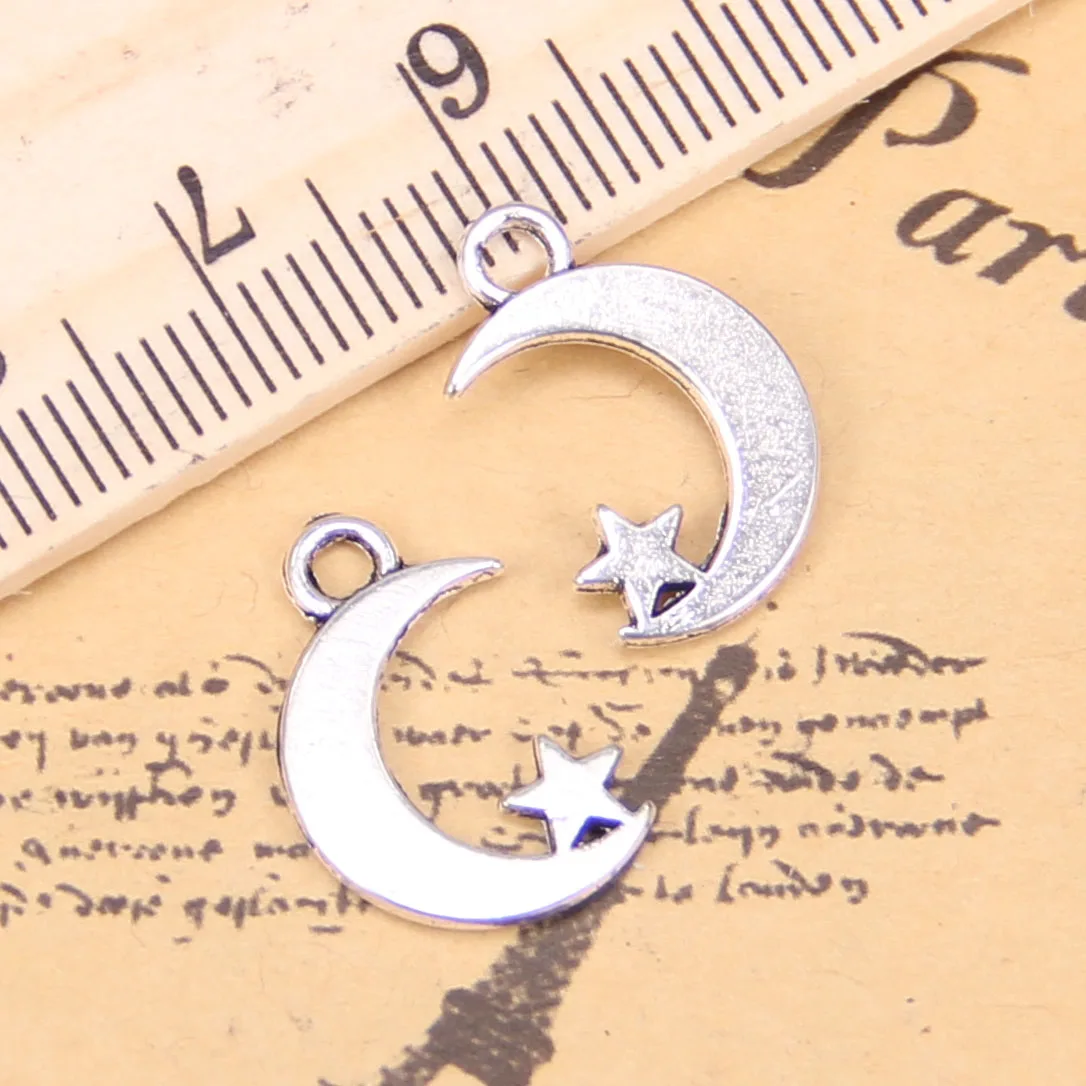 192pcs Charms For Jewelry Making double sided moon star 17x11mm Antique Silver Plated Pendants DIY Tibetan Silver Necklace