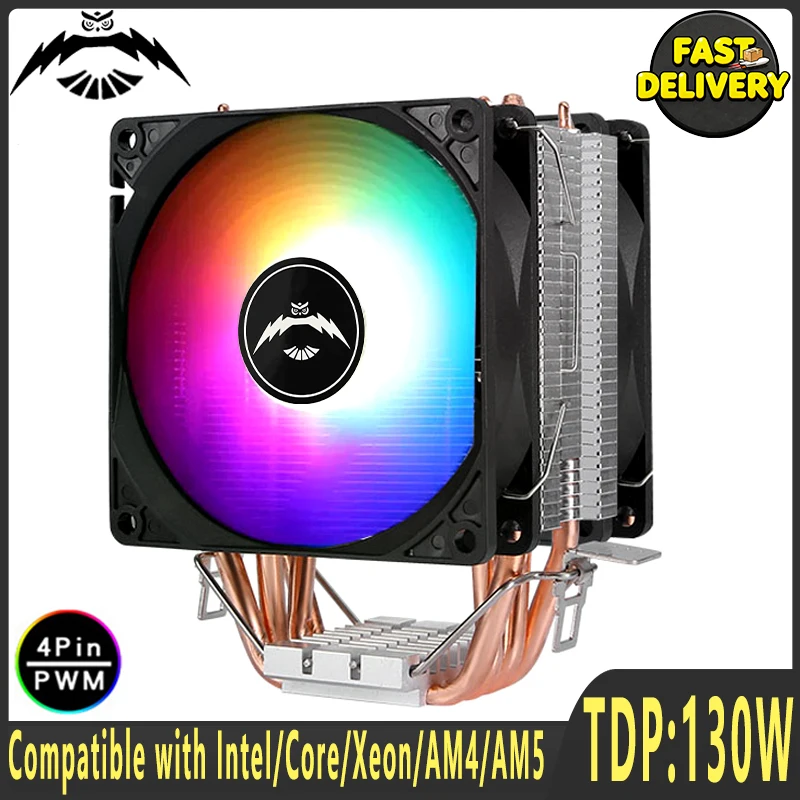 4 Heat Pipe PC Processor Cooler 90mm CPU Fan Compatible with X79 X99 E5 I3 I5 I7 AM5 AM4 LGA1200 1700 115x 2066 2011-3 3pin 4pin