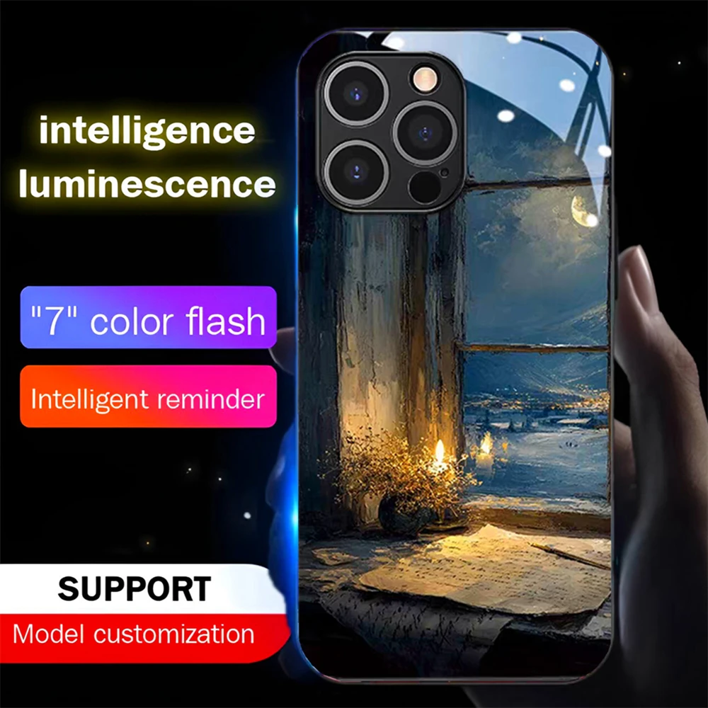 Luxury Oil Painting Art Sound Music Control Led Light Phone Case Glowing Cover For Samsung S26 S25 S24 S23 S22 S21 Plus Ultra