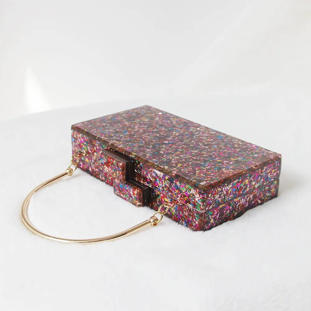 New Trendy Bags Fashion Women Handbags Red Sequin Acrylic Luxury Party Evening Bag Woman Wedding Cute Handle Box Tote Clutch
