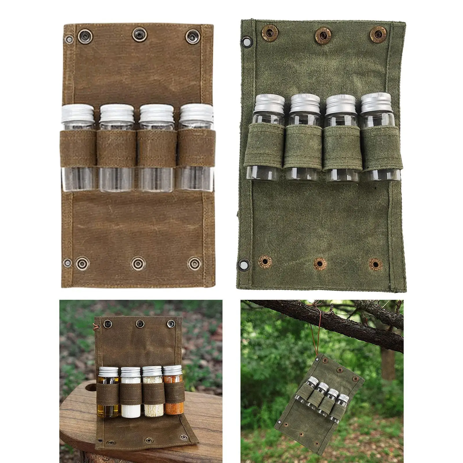 

Camping Spice Kit Glass Jars Hiking BBQ with Carrying Bag Outdoor Travel Bag
