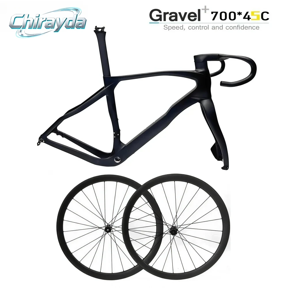 

CHIRAYDA T1100 Toray Carbon Gravel Bike Frame Handlebars Disc Brake GREVIL 700x45c Wheelset 30mm Wide Bicycle Components F1~F16