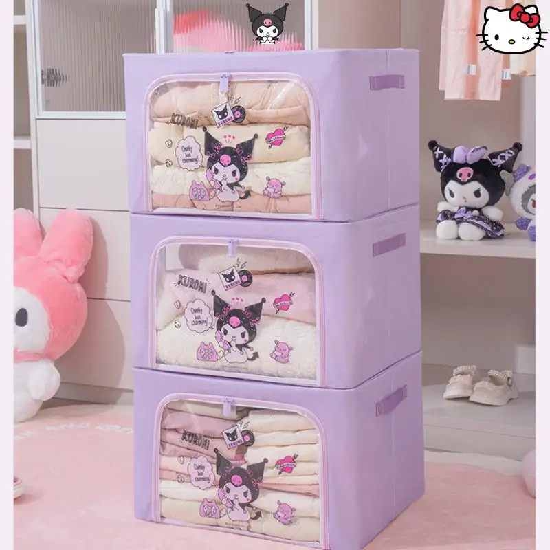 

Cartoon Kuromi Cinnamoroll My Melody Cartoon Large Capacity Steel Frame Box Moisture-Proof Season Change Tidy Storage Basket