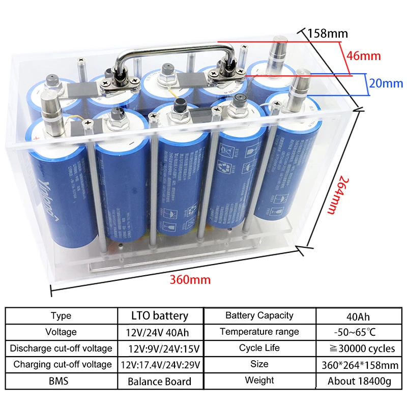 12V/24V/35Ah 40AH 45A lithium titanate battery pack Yinlong LTO 6616010C high power built-in BMS car audio rechargeable battery